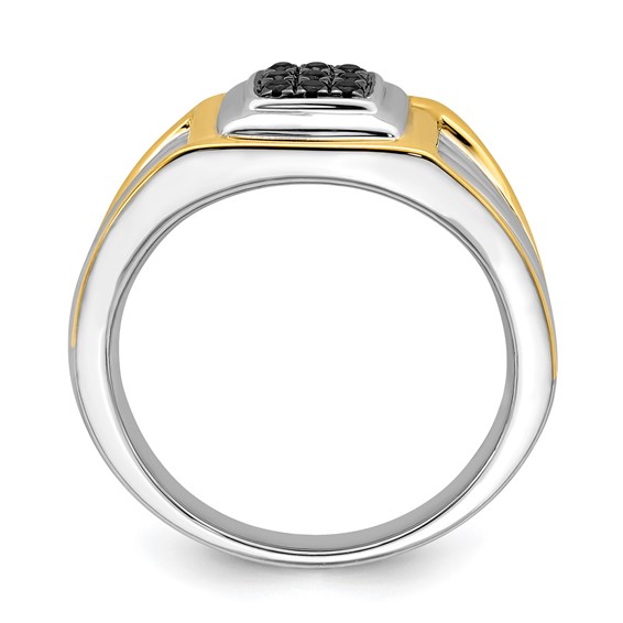 IB Goodman 14k Two-tone 1/6 carat Black Diamond Square Cluster Mens Ring