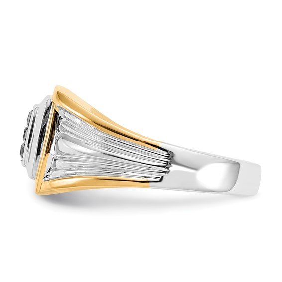 IB Goodman 14k Two-tone 1/6 carat Black Diamond Square Cluster Mens Ring