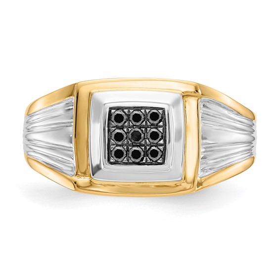 IB Goodman 14k Two-tone 1/6 carat Black Diamond Square Cluster Mens Ring