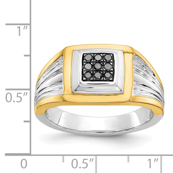 IB Goodman 14k Two-tone 1/6 carat Black Diamond Square Cluster Mens Ring