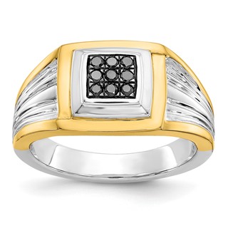 IB Goodman 14k Two-tone 1/6 carat Black Diamond Square Cluster Mens Ring