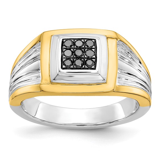 IB Goodman 14k Two-tone 1/6 carat Black Diamond Square Cluster Mens Ring