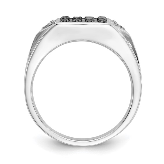 IB Goodman 14k White Gold 1/2 carat Black and White Diamond Square Cluster Mens Ring