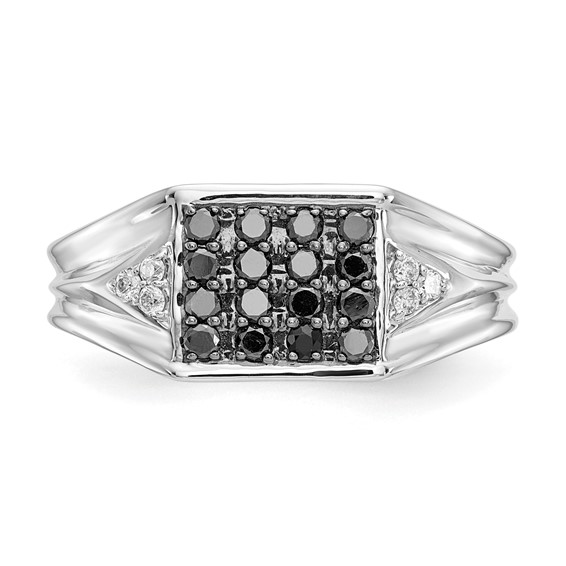 IB Goodman 14k White Gold 1/2 carat Black and White Diamond Square Cluster Mens Ring