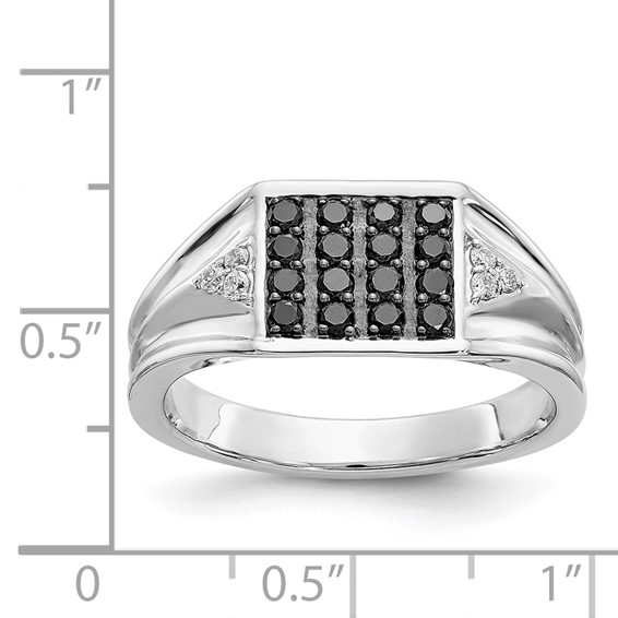 IB Goodman 14k White Gold 1/2 carat Black and White Diamond Square Cluster Mens Ring