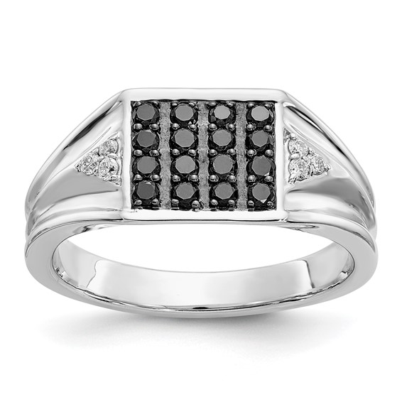 IB Goodman 14k White Gold 1/2 carat Black and White Diamond Square Cluster Mens Ring