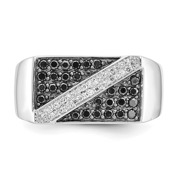 IB Goodman 14k White Gold 1/2 carat Black and White Diamond Cluster Diagonal Stripe Mens Ring