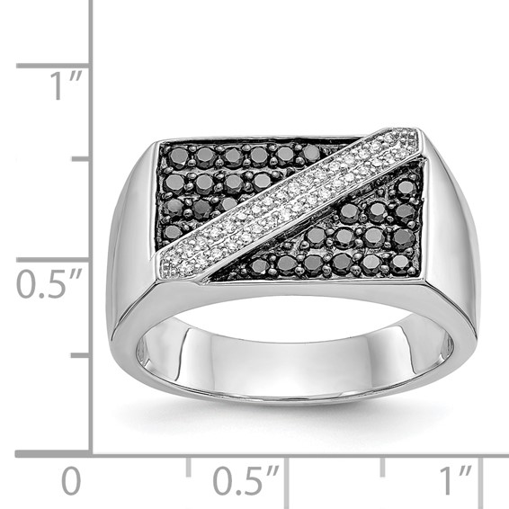 IB Goodman 14k White Gold 1/2 carat Black and White Diamond Cluster Diagonal Stripe Mens Ring