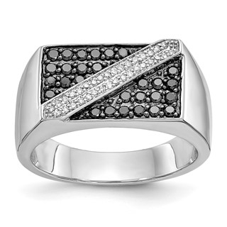 IB Goodman 14k White Gold 1/2 carat Black and White Diamond Cluster Diagonal Stripe Mens Ring