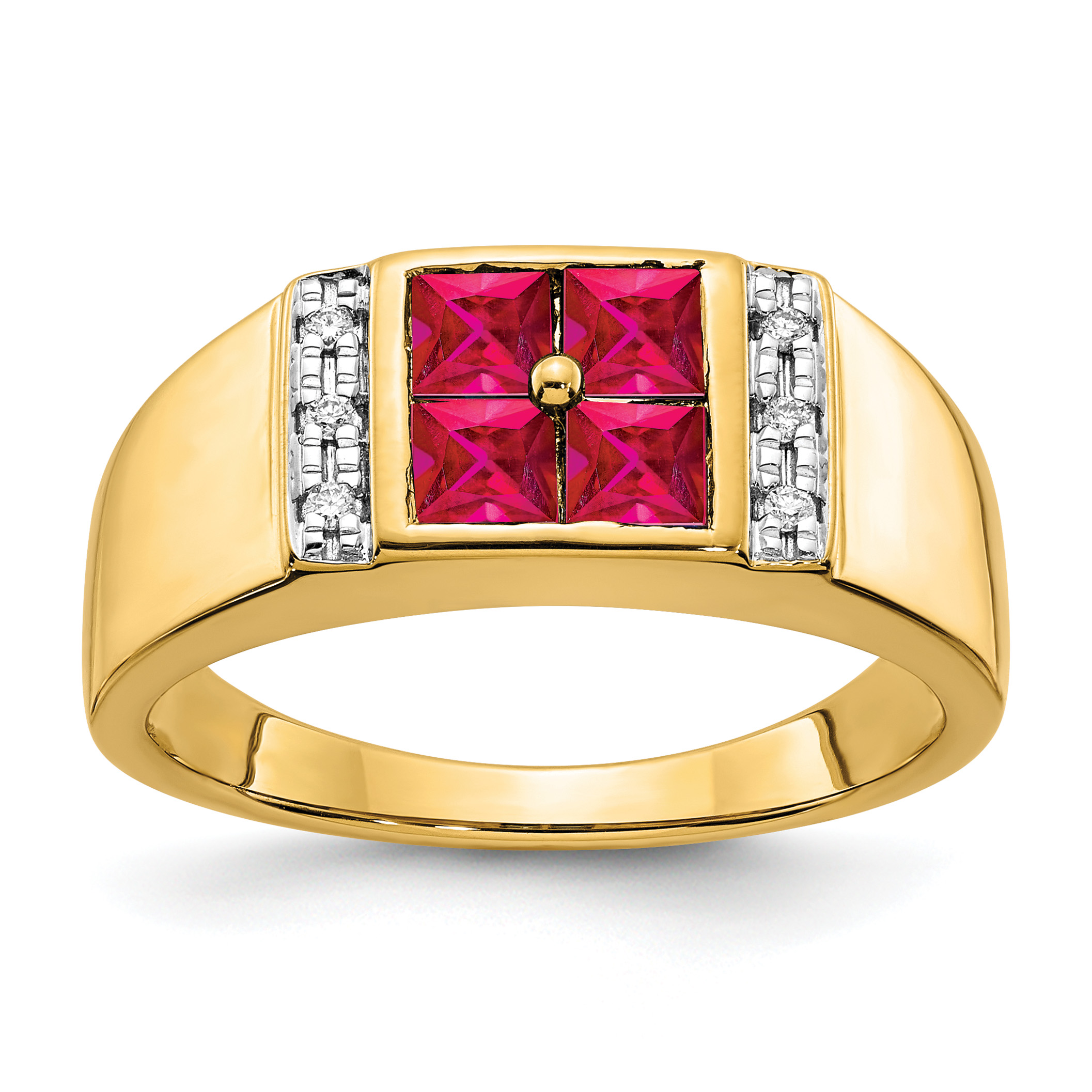IBGoodman 14k 1/20 carat Lab Grown Diamond VS/SI+ G+ and Lab Created Ruby Men's Ring (RM5830-CRU-050-YLG)