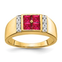 IBGoodman 14K Yellow Gold 0.05 Carat Lab Grown Diamond VS SI+ G+ and Lab Created Ruby Men's Ring view 1