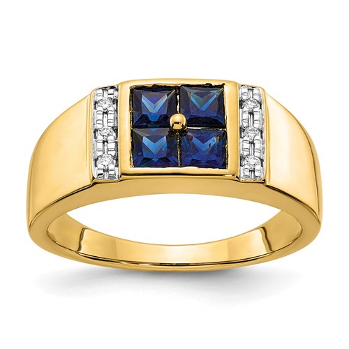 IBGoodman 14K Yellow Gold 0.05 Carat Lab Grown Diamond VS SI+ G+ and Lab Created Blue Sapphire Men's Ring