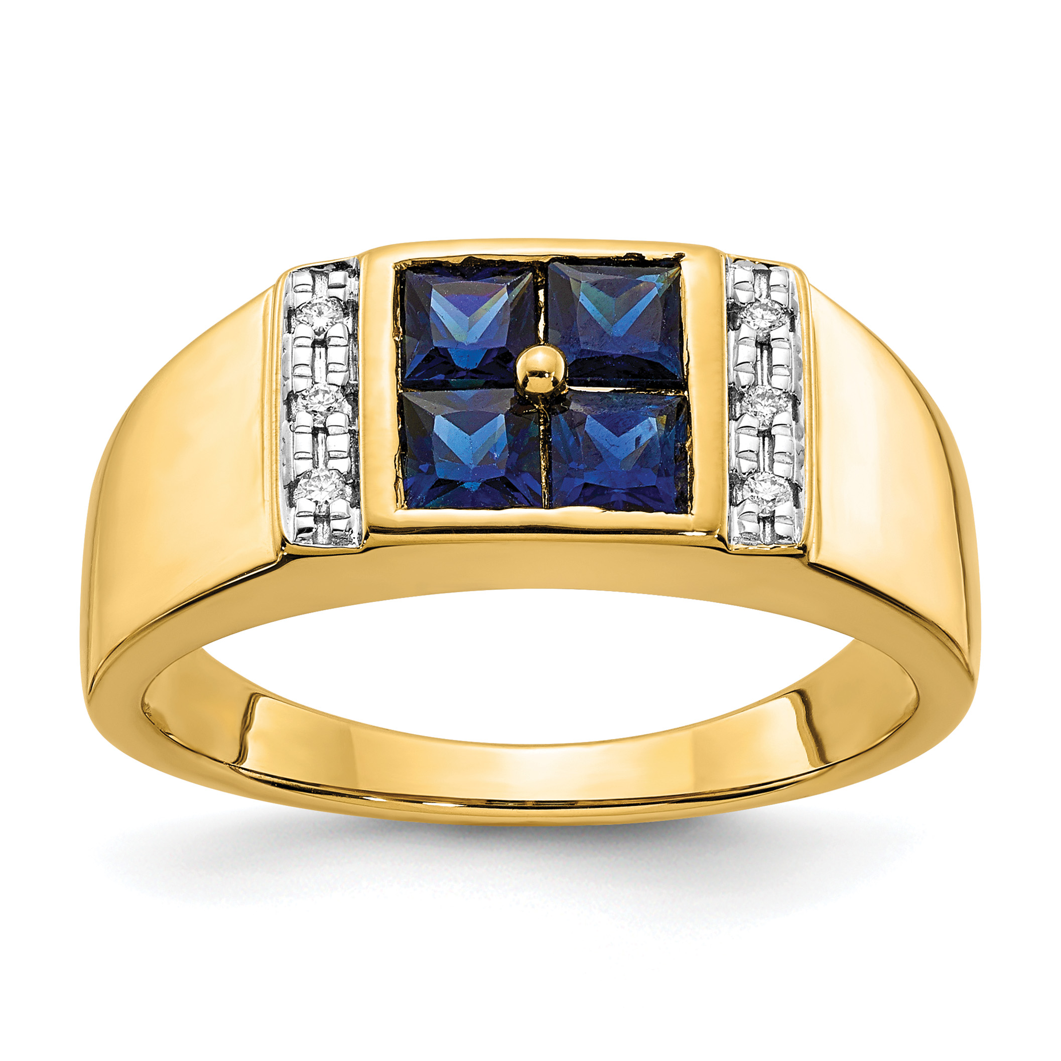 14k Created Sapphire and Diamond Mens Ring (RM5830-CSA-050-YA)