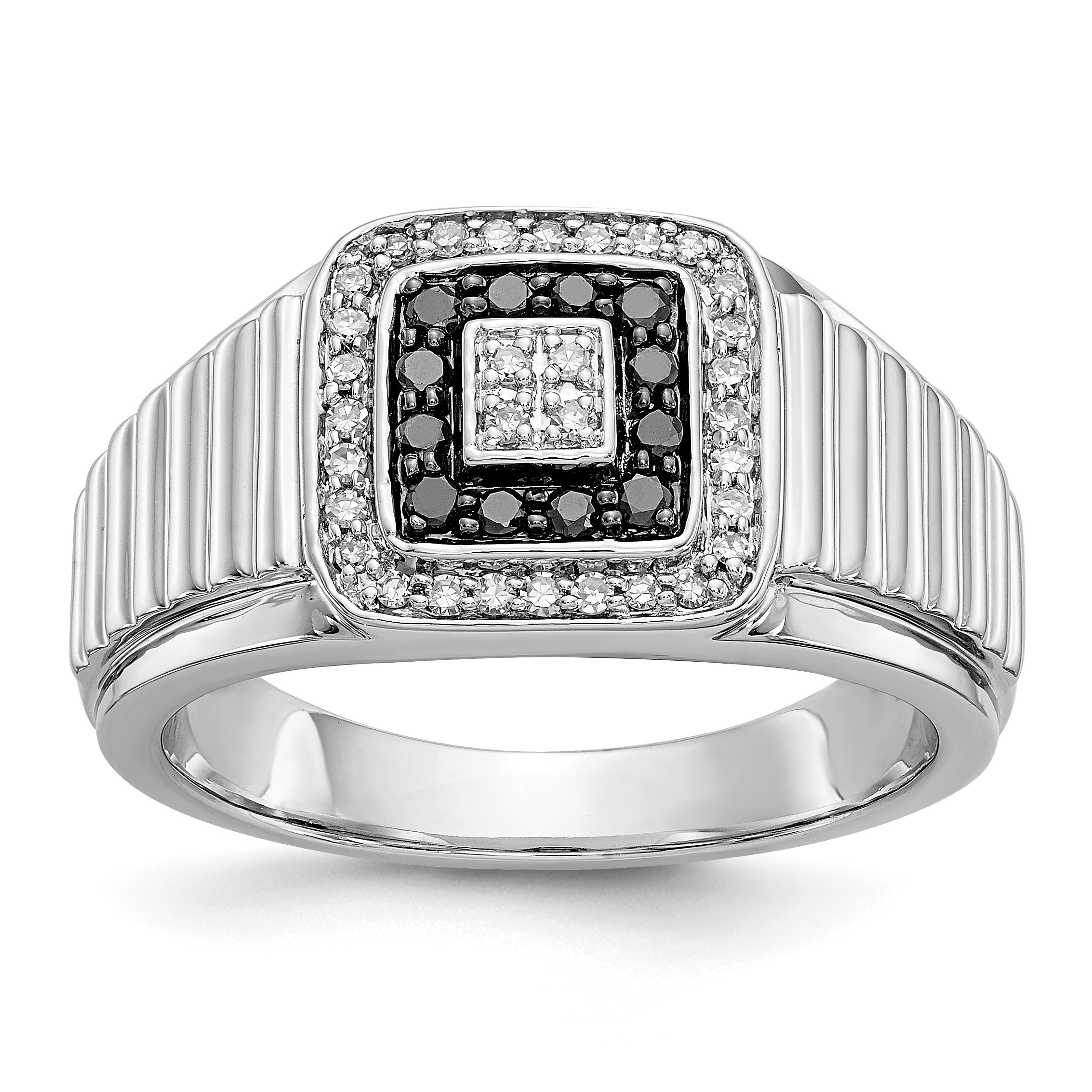 14k White Gold Black and White Diamond Mens Ring (RM5831-BK-033-WA)