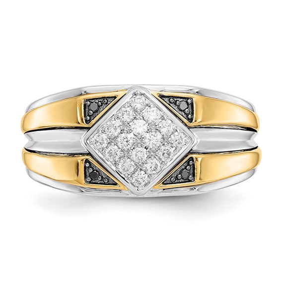 IB Goodman 14k Two-tone 1/3 carat Black and White Diamond Square Cluster Mens Ring