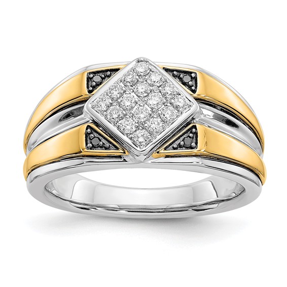 IB Goodman 14k Two-tone 1/3 carat Black and White Diamond Square Cluster Mens Ring