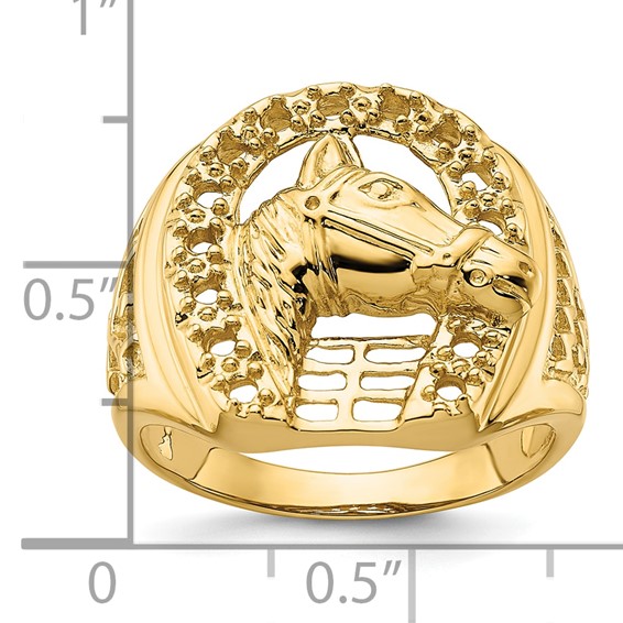 IB Goodman 14k Holds 14-2.0mm Diamonds Horseshoe with Horse in Center Mens Ring Mounting