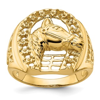 IB Goodman 14k Holds 14-2.0mm Diamonds Horseshoe with Horse in Center Mens Ring Mounting