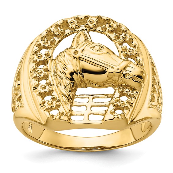IB Goodman 14k Holds 14-2.0mm Diamonds Horseshoe with Horse in Center Mens Ring Mounting