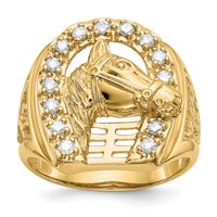 IBGoodman 14K Yellow Gold 0.50 Carat Lab Grown Diamond VS SI+ G+ Complete Horseshoe Ring with Horse Men's view 1