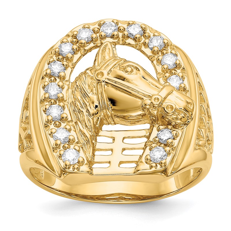 IBGoodman 14k 1/2 carat Lab Grown Diamond VS/SI+ G+ Complete Horseshoe with Horse Men's Ring
