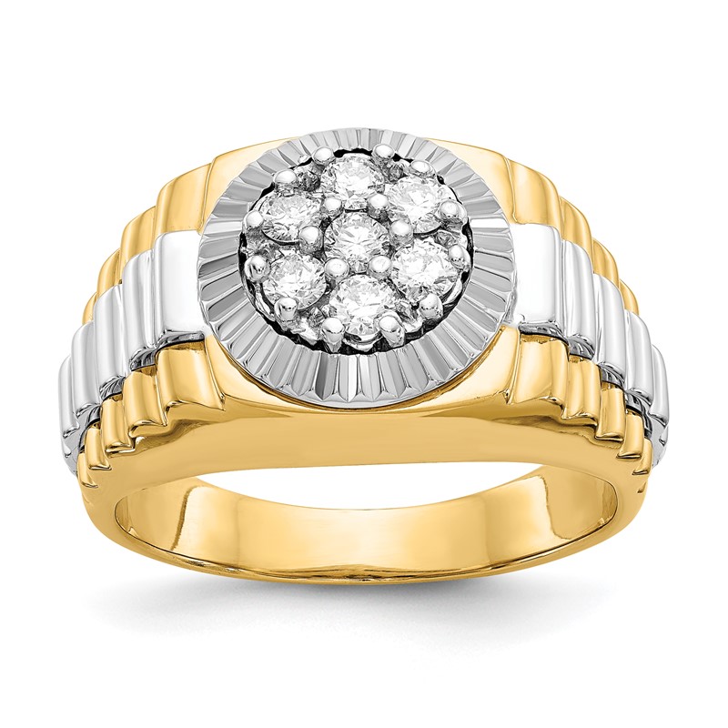 IBGoodman 14k Two-Tone 1/2 carat Lab Grown Diamond VS/SI+ G+ Complete Ridged Men's Ring