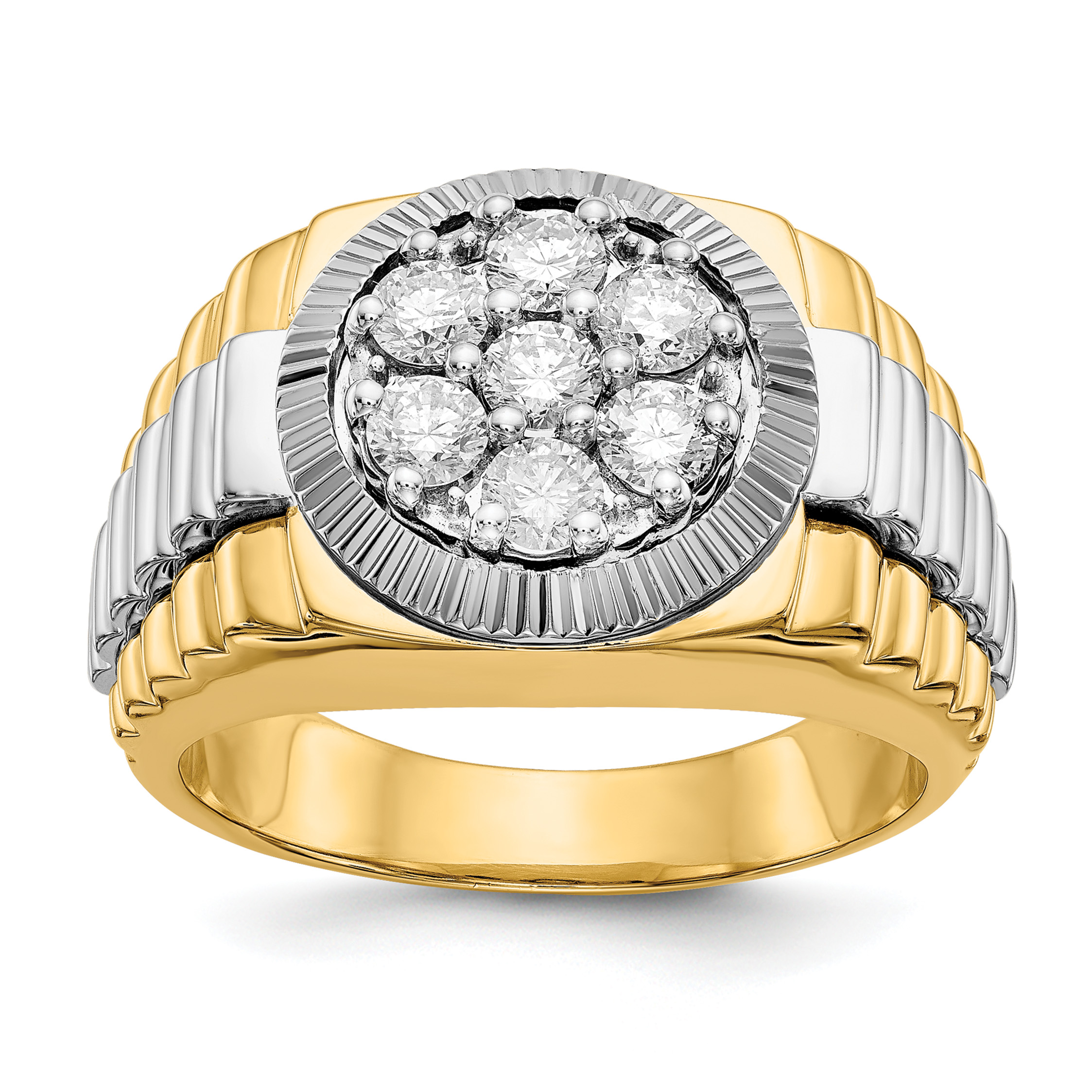 IBGoodman 14k Two-Tone 1 carat Lab Grown Diamond VS/SI+ G+ Complete Ridged Men's Ring (RM5840-100-10YWLG)