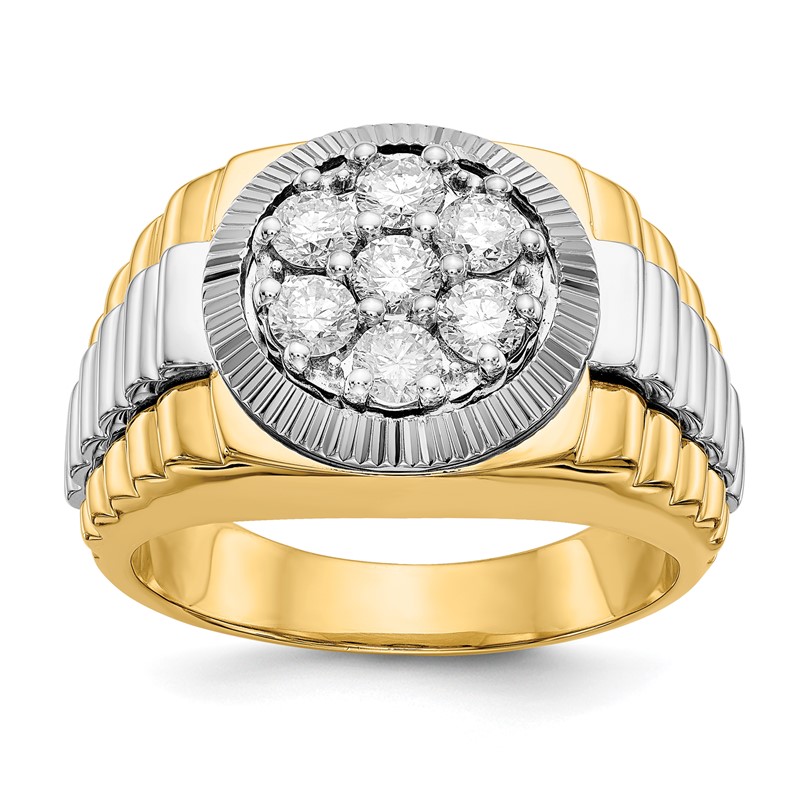 IBGoodman 14k Two-Tone 1 carat Lab Grown Diamond VS/SI+ G+ Complete Ridged Men's Ring