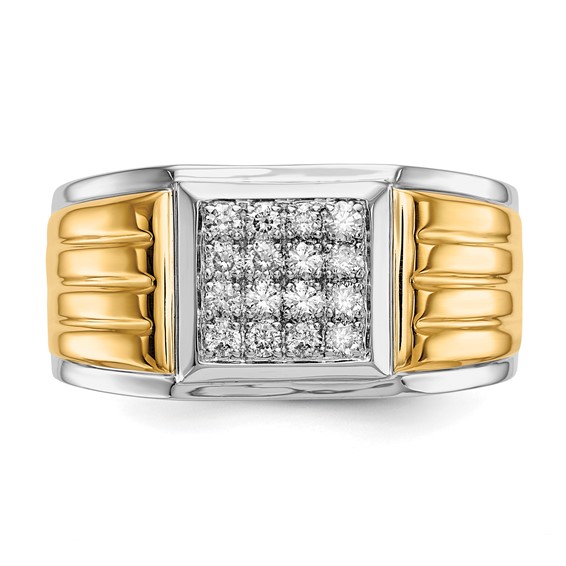 IBGoodman 14k Two-Tone 3/8 carat Lab Grown Diamond VS/SI+ G+ Complete Square Cluster Men's Ring