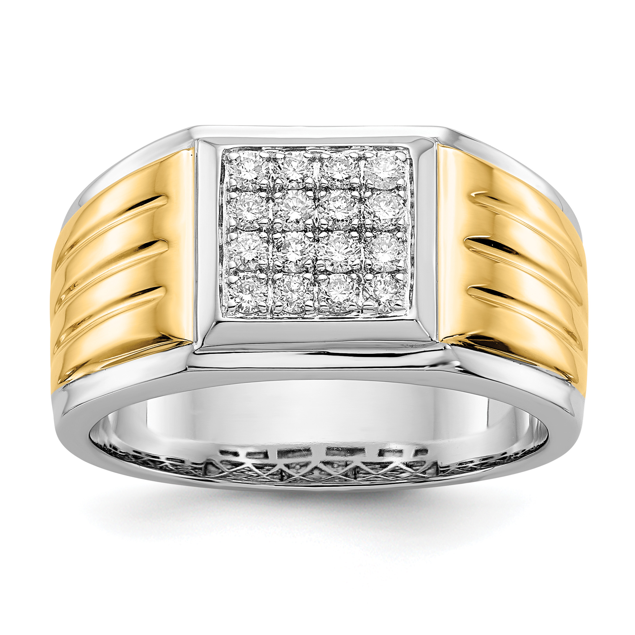 IBGoodman 14k Two-Tone 3/8 carat Lab Grown Diamond VS/SI+ G+ Complete Square Cluster Men's Ring (RM5843-040-10WYLG)