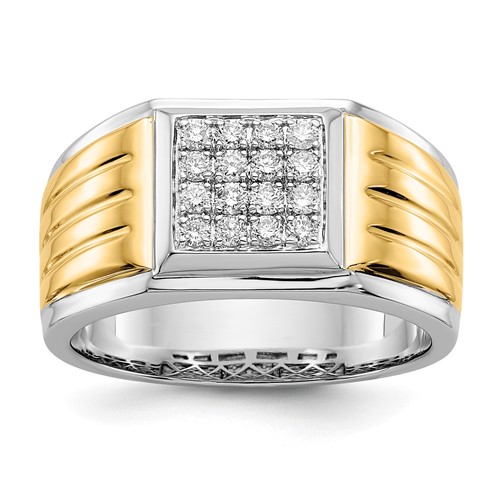 IBGoodman 14K Two-Tone 0.38 Carat Lab Grown Diamond VS SI+ G+ Complete Square Cluster Men's Ring