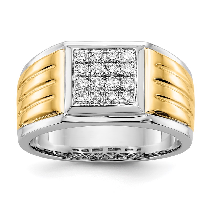 IBGoodman 14k Two-Tone 3/8 carat Lab Grown Diamond VS/SI+ G+ Complete Square Cluster Men's Ring