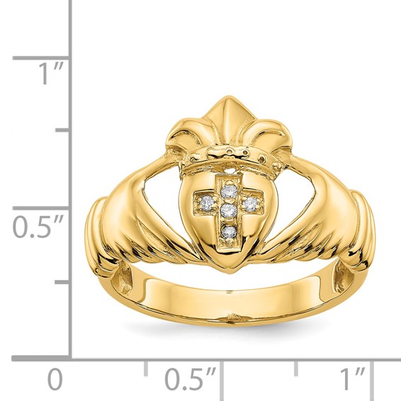 14k Mens 1/20 carat AA Diamond Claddagh Ring