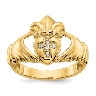 14k Mens 1/20 carat AA Diamond Claddagh Ring