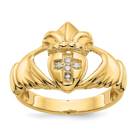 14k Mens 1/20 carat AA Diamond Claddagh Ring