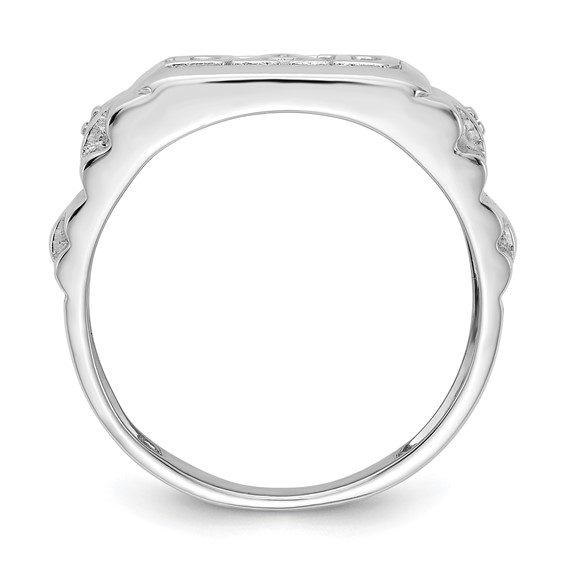 IB Goodman 14k White Gold Polished Ridged Sides Holds 2-1.0mm Diamonds Mens DAD Ring Mounting