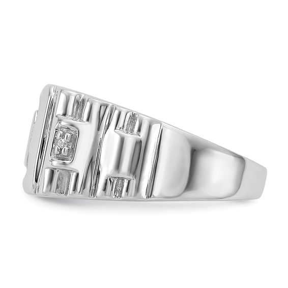 IB Goodman 14k White Gold Polished Ridged Sides Holds 2-1.0mm Diamonds Mens DAD Ring Mounting