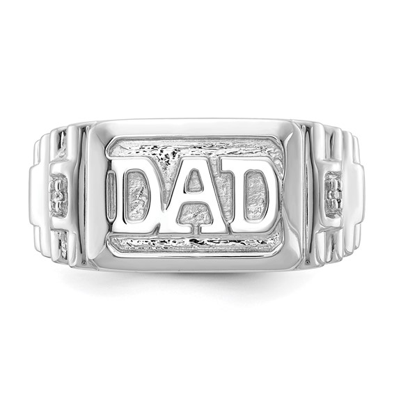 IB Goodman 14k White Gold Polished Ridged Sides Holds 2-1.0mm Diamonds Mens DAD Ring Mounting