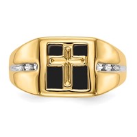 IBGoodman 14K Yellow Gold.02 Carat Lab Grown Diamond VS SI+ G+ and Onyx Cross Men's Ring view 4