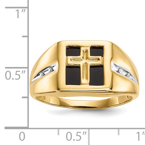 IB Goodman 14k 10mm Square Onyx and Diamond Mens Cross Ring