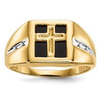 IBGoodman 14K Yellow Gold.02 Carat Lab Grown Diamond VS SI+ G+ and Onyx Cross Men's Ring view 1