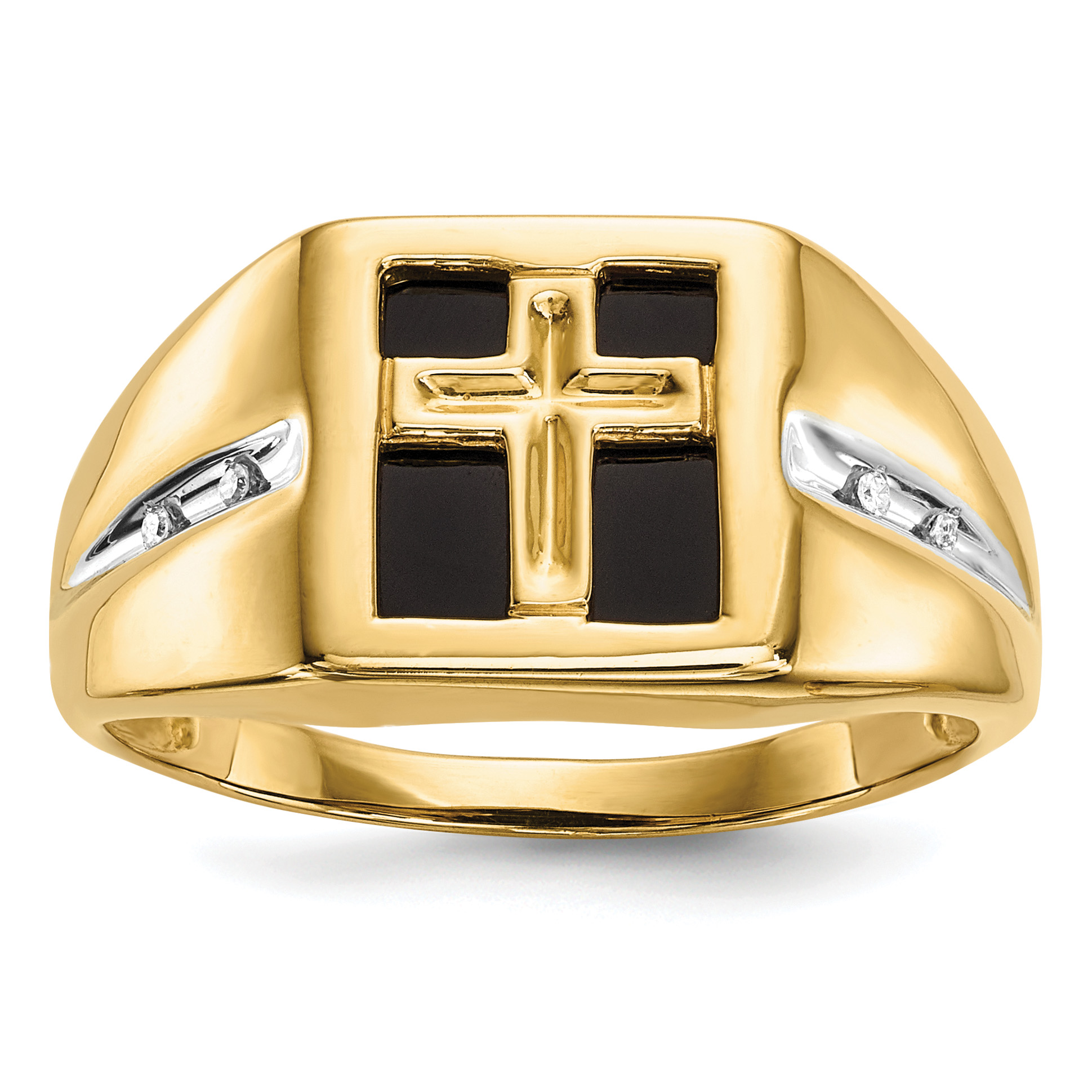 14k Onyx and Diamond Cross Mens Ring (RM5848-002-YA)