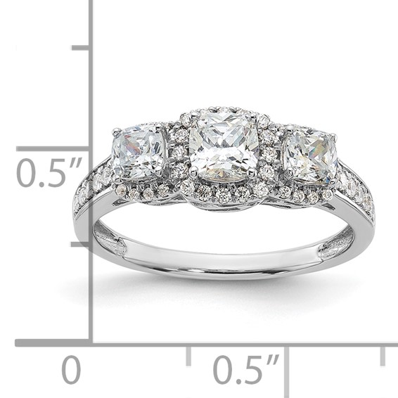 Sterling Silver & CZ 3-Stone Cushion Semi-mount Engagement Ring