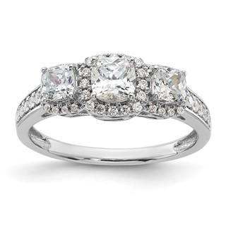 Sterling Silver & CZ 3-Stone Cushion Semi-mount Engagement Ring