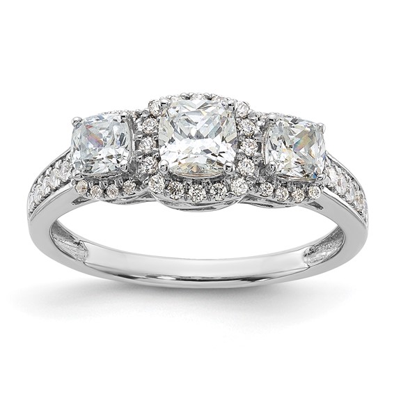 Sterling Silver & CZ 3-Stone Cushion Semi-mount Engagement Ring