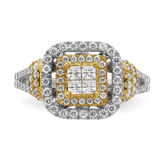 Sterling Silver w/GP & CZ Double Halo Semi-mount Engagement Ring