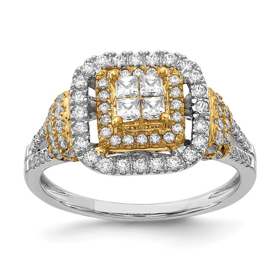 Sterling Silver w/GP & CZ Double Halo Semi-mount Engagement Ring