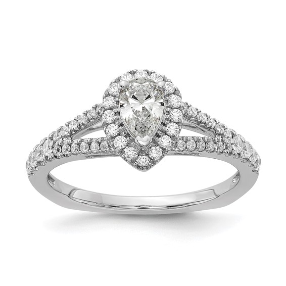14k White Gold Halo Plus (Holds 1/2 carat (6x4mm) Pear Center) 3/8 carat Diamond Semi-mount Engagement Ring