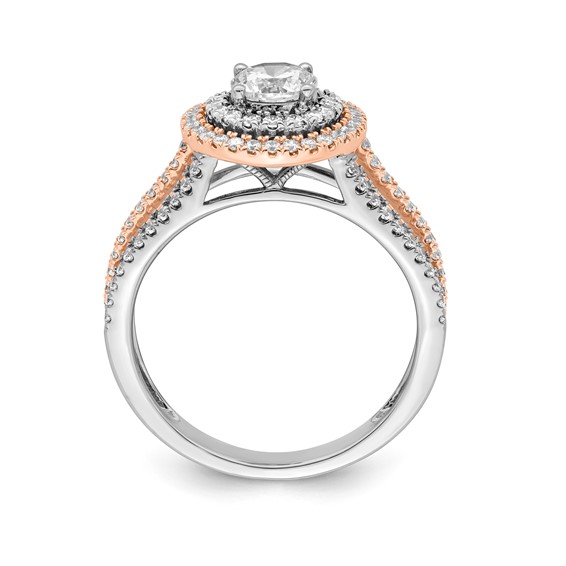 Sterling Silver w/Rose Plate & CZ Double Halo Semi-mount Engagement Ring