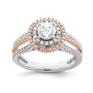 Sterling Silver w/Rose Plate & CZ Double Halo Semi-mount Engagement Ring